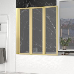 Mampara de baño pivotante 3 hojas oro cepillado - 125x143 cm - zaggy gold