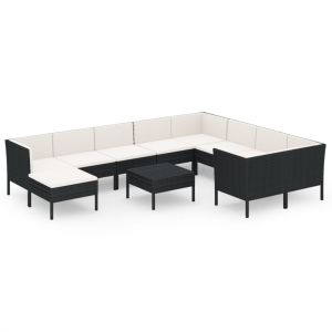 vidaXL set muebles de jardín 11 pzas y cojines ratán sintético negro
