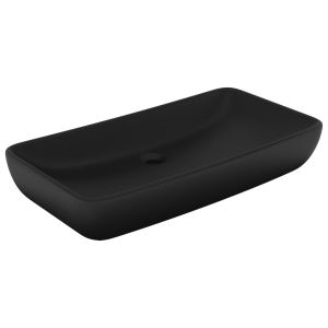 vidaXL lavabo de lujo de cerámica rectangular negro mate 71x38 cm