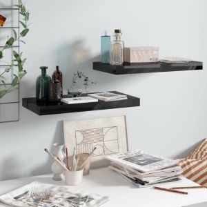 Estante flotante de pared 2 uds mdf negro brillo 50x23x3,8 cm