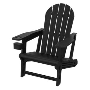 Silla adironack con portavasos, negro, plástico con aspecto madera