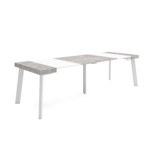 Mesa extensible, 58/262x90x73cm, blanco y cemento, patas de madera rf3115