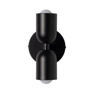 Aplique de Pared Doble E27 Metal Disco Negro con Pantallas Negro + Negro
