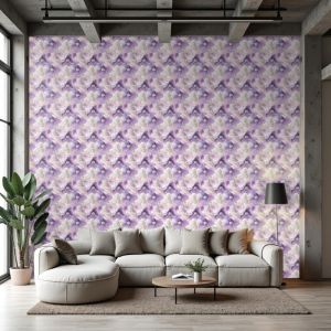 Papel pintado floral diseño moderno flores lila y blanco 60cm por 300cm