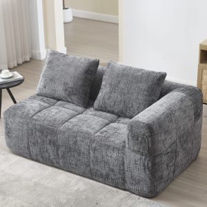 Sofá chaise longue 2 plazas en chenilla gris con compartimentos laterales