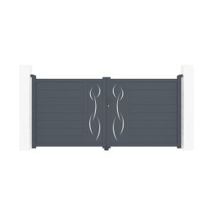 Puerta abatible 3m life al.140cm aluminio gris + 2 postes 20x20cm al.166cm