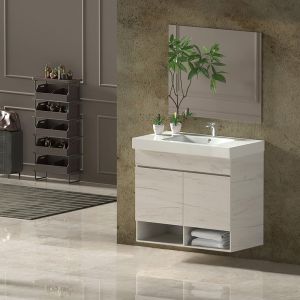 Mueble de baño nebari, lavabo y espejo 80x40cm  con cajón blanco nórdico