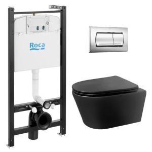 Pack cisterna roca active y pulsador cromo br con wc lia negro de aqua
