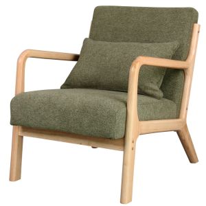 Zack-sillón de tela verde y madera natural