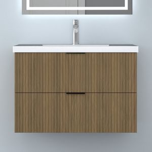 Aica mueble de baño con lavabo 790x460x520mm, 2 cajones, color marrón nogal