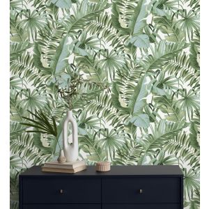 Papel pintado gaulan lavable de hojas tropicales verde y 5.33m²