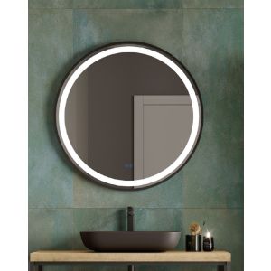 Espejo redondo baño luz LED 70cm negro