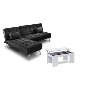 Sofá cama chaise longue xs negro + mesa de centro blanco