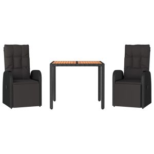 vidaXL juego comedor jardín 3 pzas madera acacia ratán sintético negro
