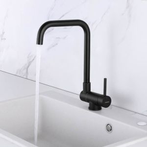 Grifo de cocina abatible giratorio de 360 ° de acero inoxidable negro - lon