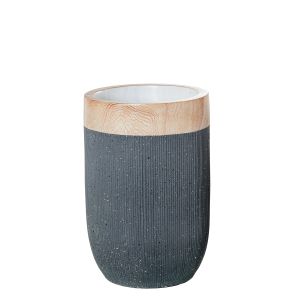 Macetero resina color granito con borde simulacion madera