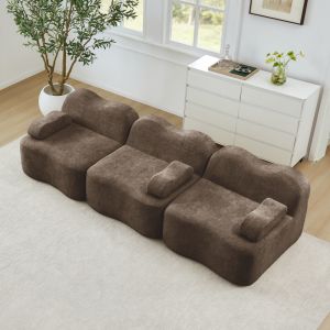 Sofá modular 3 plazas terciopelo marrón asiento profundo puf