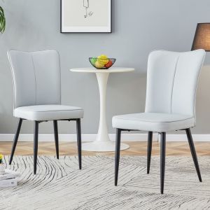 Silla de comedor pu gris claro set de 2 con patas negras