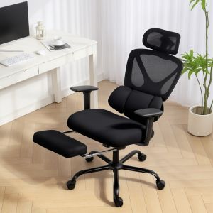 Silla ergonómica oficina plástico negro con reposapiés