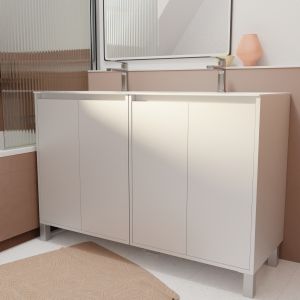 Pack mueble de baño 120 cm blanco lacado 4 puertas con lavabo de cerámica