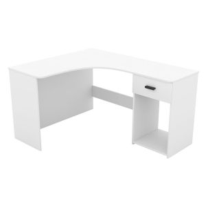 Bureau d'angle louane – blanco mate – diseño moderno con cajón y nicho de a