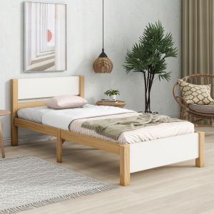 Cama individual,madera,90 x 200 cm,mdf,blanco,natural