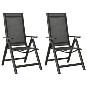 vidaXL sillas plegables de jardín 2 uds textileno aluminio negro