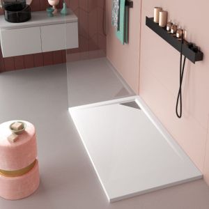 Plato de ducha resina trinity blanco  80x200 cm rejilla inox a la derecha
