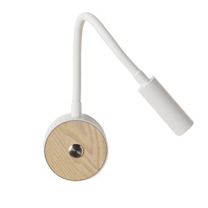 Aplique LED de lectura blanco y madera 3w con brazo flexible