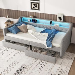 Cama día 90x200cm con LED, usb y 2 cajones de almacenaje