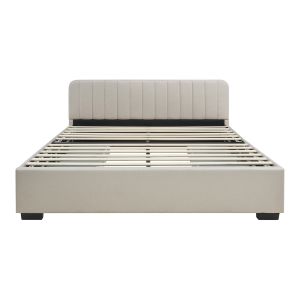 Cama matrimonio nofrenna 4 cajones tapizada lino 160x200 cm beige [en.casa]