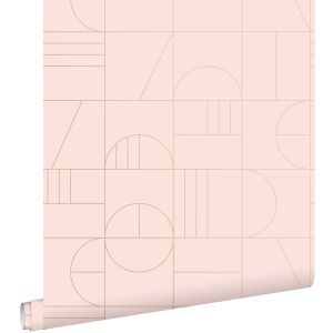 Estahome papel pintado arte deco rosa suave y oro 53 cm x 10.05 m