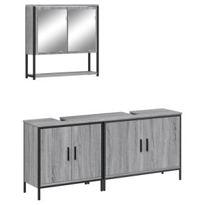 vidaXL set de muebles de baño 3 pzas madera contrachapada gris sonoma