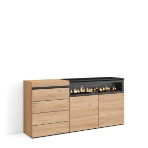 Cómoda, cajonera, roble, chimenea eléctrica rf3434