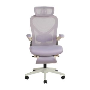 Silla de oficina plegable morada con apoyo lumbar y cabezal 3d