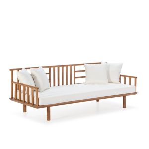 Sofa 190x90x83 madera teca, tela blanca