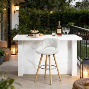 Taburete de bar de piel sintética blanco con respaldo 68cm