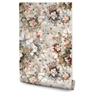 Papel Pintado Flores Rosas Hojas Naturaleza Para El Dormitorio 53cm x 10m