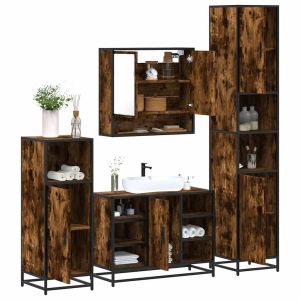 Set de muebles baño 4 pzas madera contrachapada roble ahumado esb3788