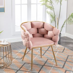 Sillón individual terciopelo rosa con patas doradas