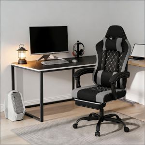 Silla oficina ergonómica negro gris con masaje y reposapiés