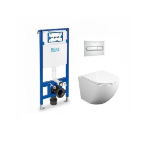 Pack roca duplo + wc round smart 52 soft-close + pulsador pl1 cromo