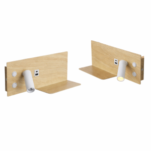 Pack 2 apliques lectura LED usb type-c metal efecto madera moderno 7w+3w
