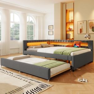 Canapé cama deslizante con LED y usb 140x200cm gris