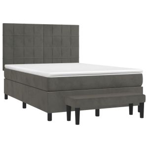 vidaXL cama box spring con colchón terciopelo gris oscuro 140x190 cm