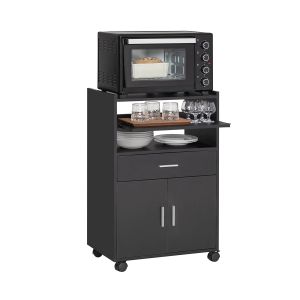 Aparador auxiliar de cocina con ruedas negro sobuy fsb09-sch