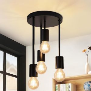 Nettlife lámpara  vintage negro 4 bombillas E27 retro industrial metal sin