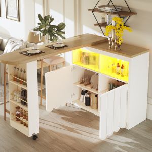 Mesa de comedor extensible con botellero mdf negro 76x110-140x80cm