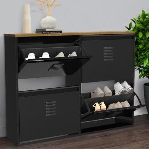Mueble zapatero negro de metal con 4 puertas - 100 cm