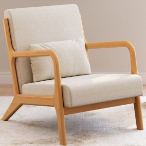 Sillón escandinavo beige de tela y madera - 65 cm